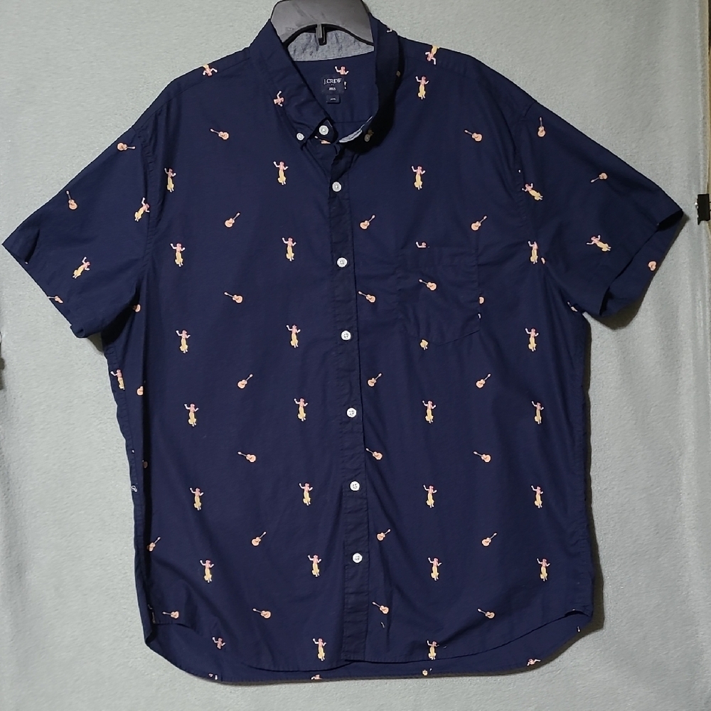 J. CREW Navy‎ Short Sleeve Button Down Shirt with Hula Dancer Print - Size XXL